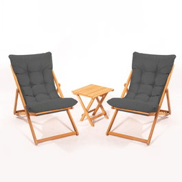 Hanah Home Conjunto de Mesa y Sillas de Jardín de Madera de Haya, Gris y Natural